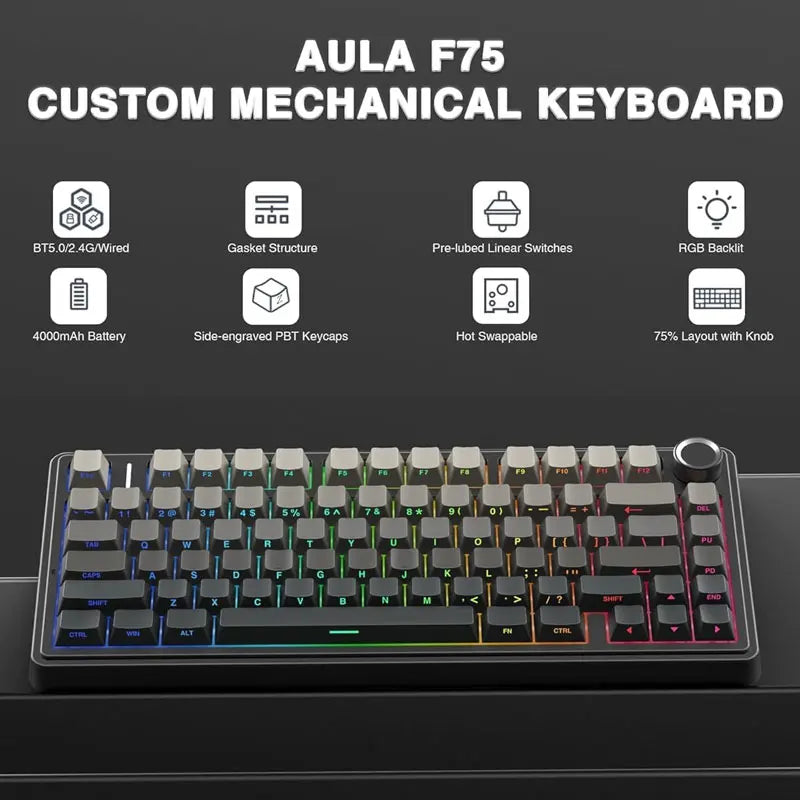 RGB Mechanical Gaming Keyboard – Gasket Mounted, Side-Engraved PBT Gradient Keycaps, 80 Keys