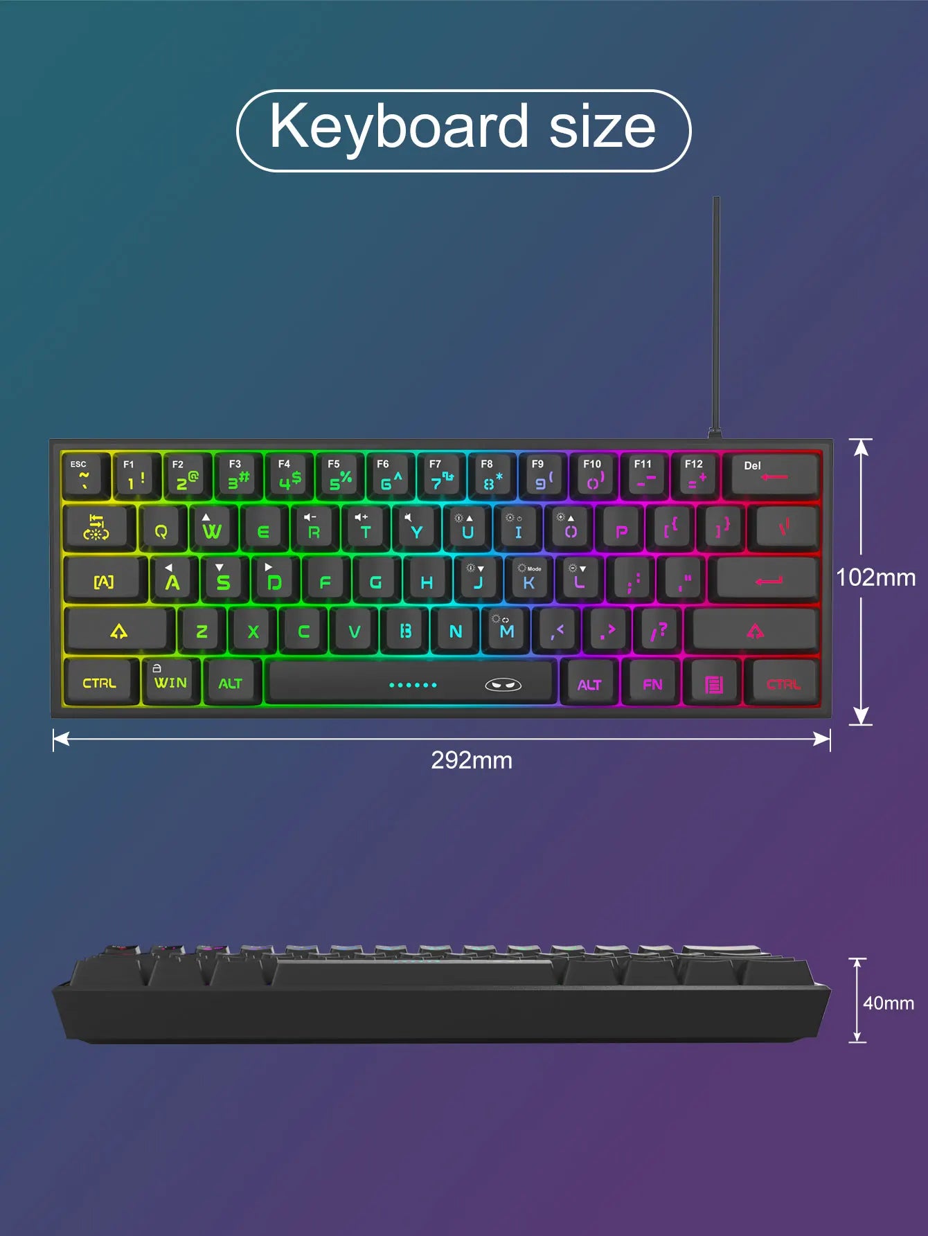 Mini Gaming Keyboard – RGB Backlit, 61-Key Compact, Waterproof & Ergonomic TS91 Design