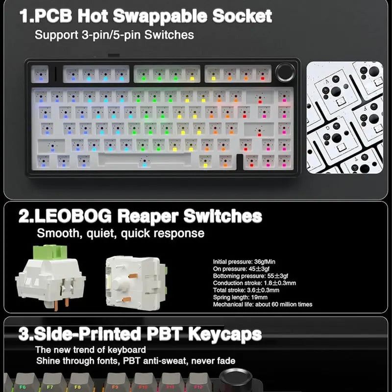 RGB Mechanical Gaming Keyboard – Gasket Mounted, Side-Engraved PBT Gradient Keycaps, 80 Keys
