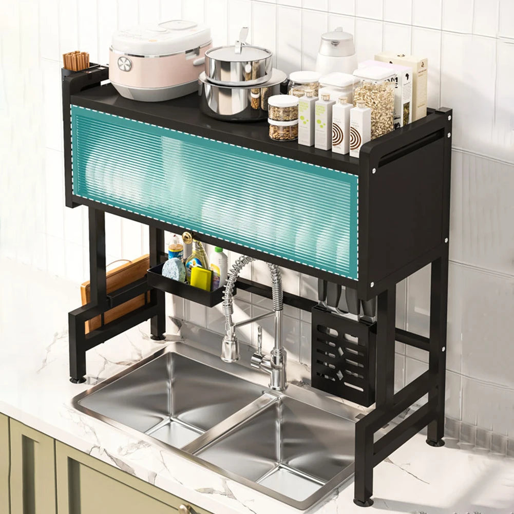 3-Tier Over-the-Sink Dish Rack – Steel Kitchen Organizer with Cover & Drain Shelf System