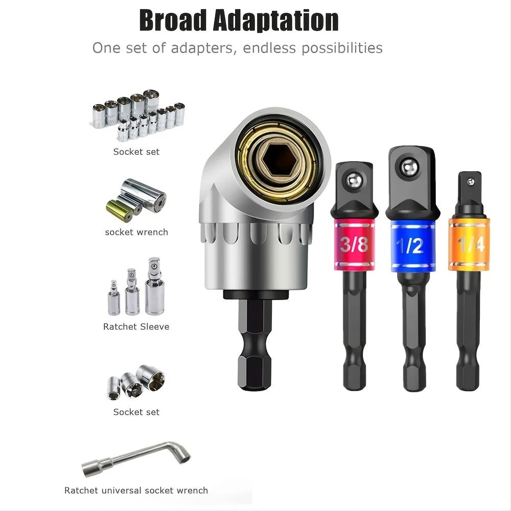 Impact Grade 105° Angle Socket Adapter Set for Drills and Screwdrivers, Durable Power Tool Attachment