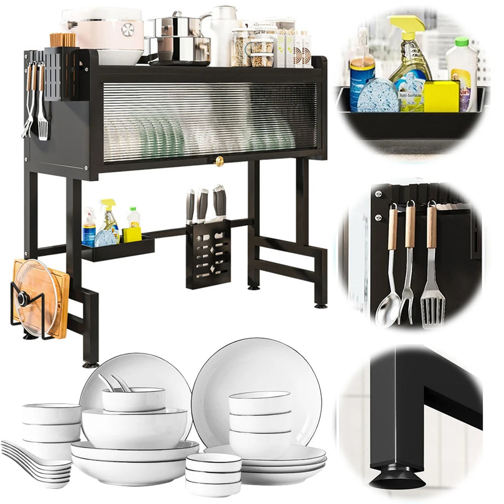 3-Tier Over-the-Sink Dish Rack – Steel Kitchen Organizer with Cover & Drain Shelf System