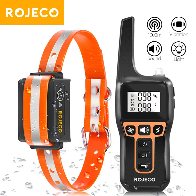 ROJECO 1000m Electric Dog Training Collar Remote Control Training Collar For Pet Rechargeable Dog Bark Control Stop Shock Collar - The Prime Shop