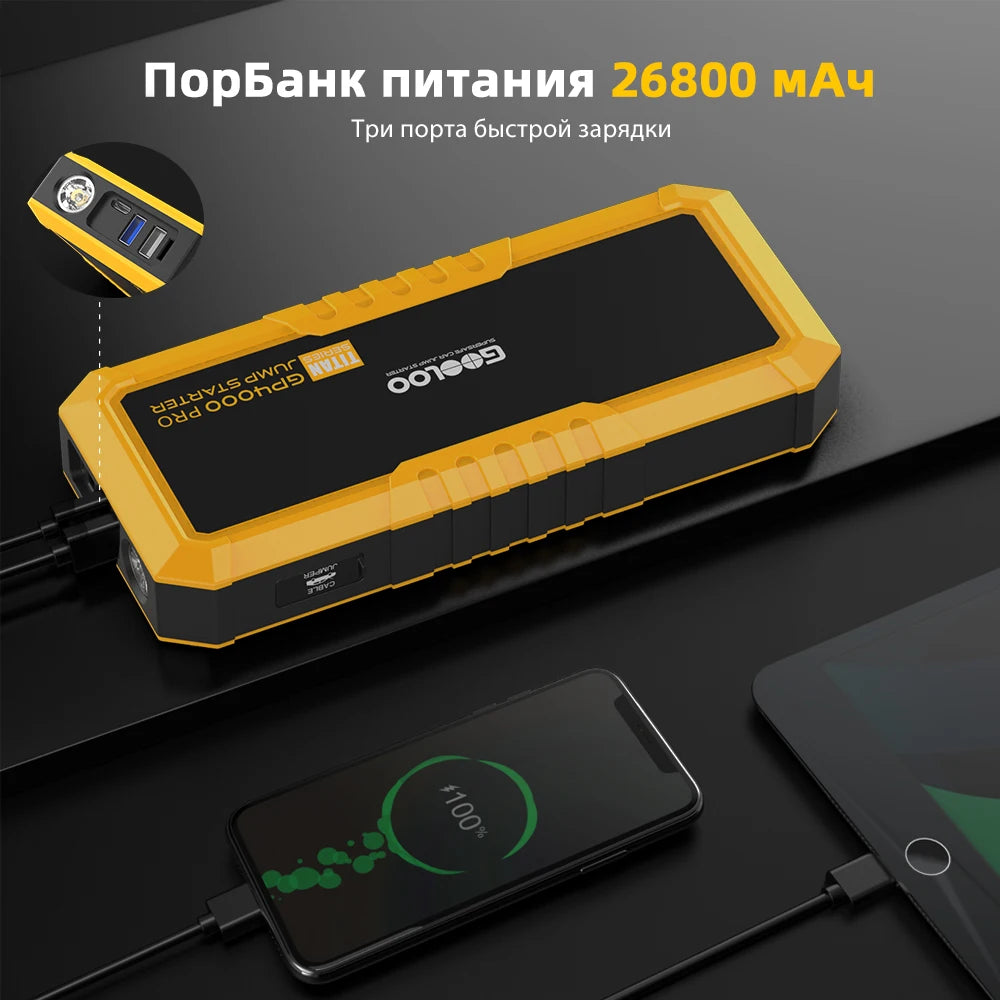 4000A 26800mAh Car Jump Starter – 12V Power Bank for Petrol & Diesel Vehicles