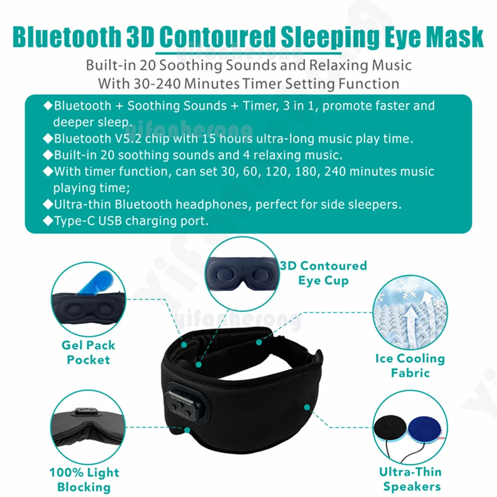 Bluetooth Sleep Mask with White Noise and Mic – Relaxing, Comfortable Sleep Solution - The Prime Shop