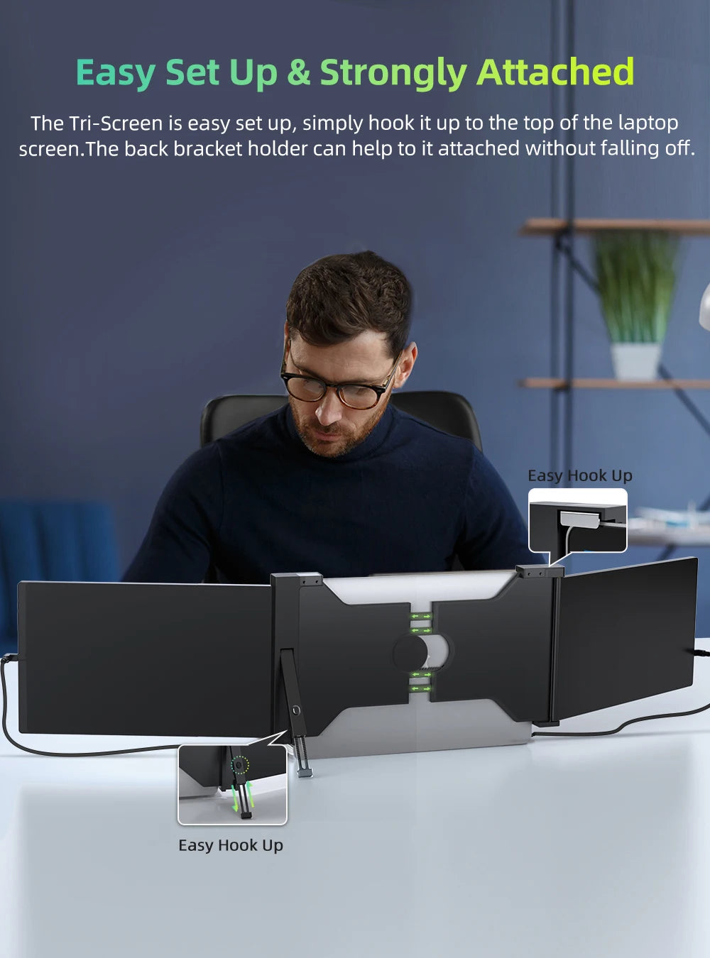 Portable Triple-Screen 14" Monitor – Full HD IPS 1080P Laptop Display Extender for 13"-16.5" Laptops - The Prime Shop
