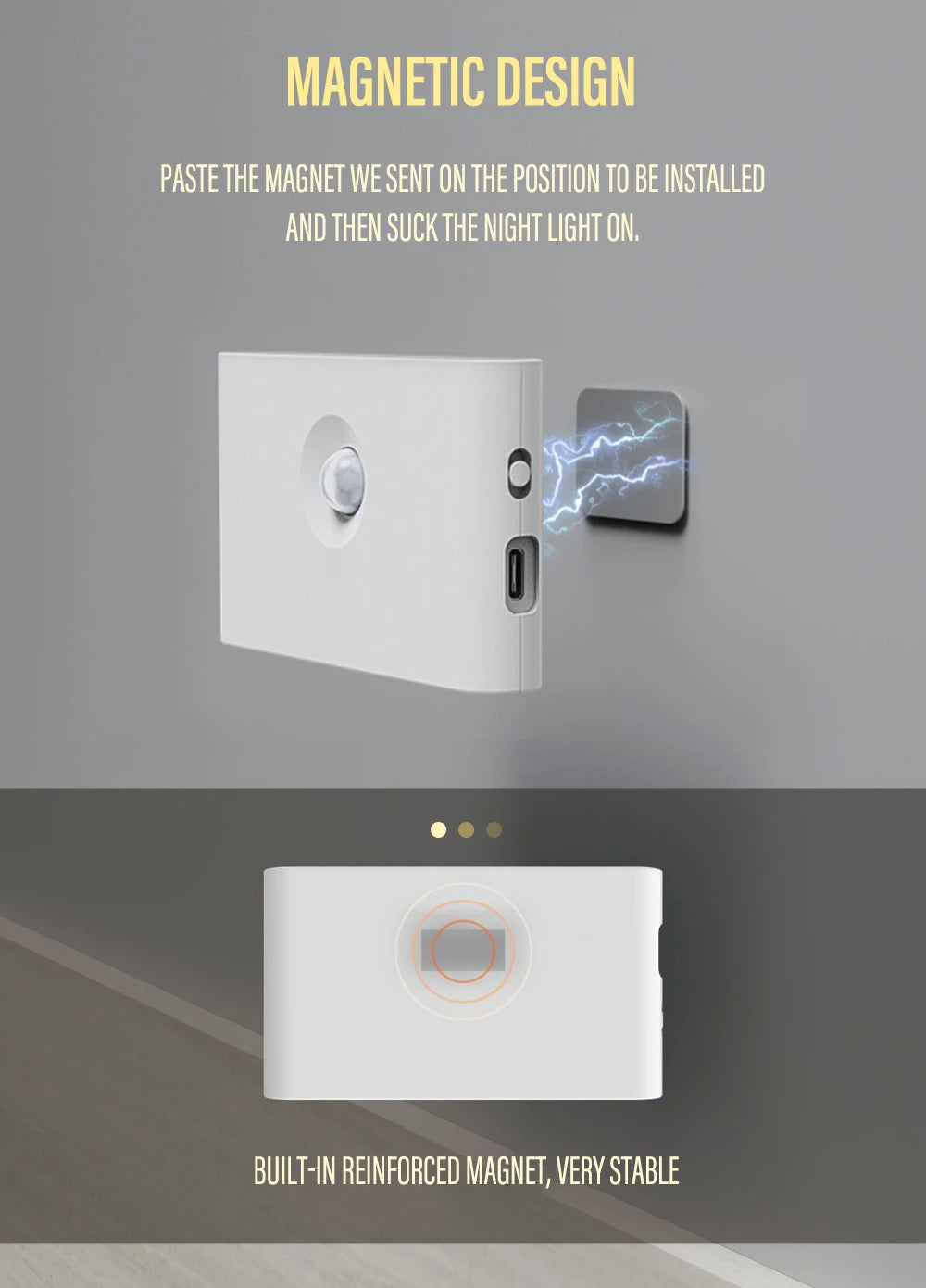 LED Induction Night Light, Wireless USB Rechargeable, Motion Sensor for Bedroom, Corridor, Cabinet