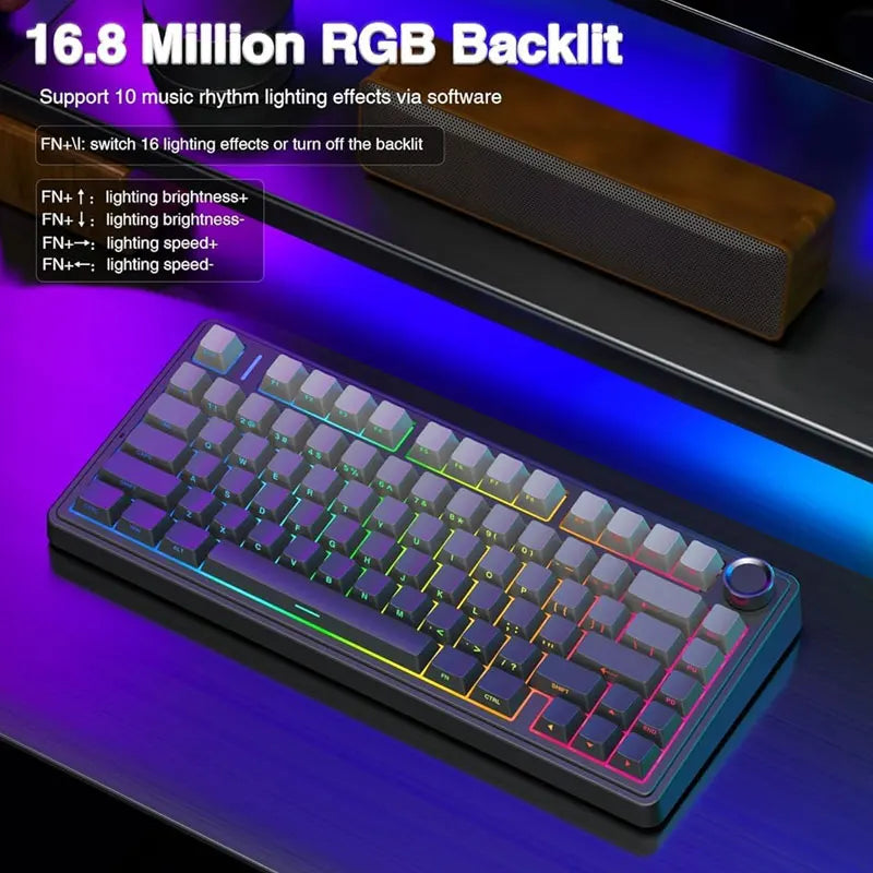 RGB Mechanical Gaming Keyboard – Gasket Mounted, Side-Engraved PBT Gradient Keycaps, 80 Keys