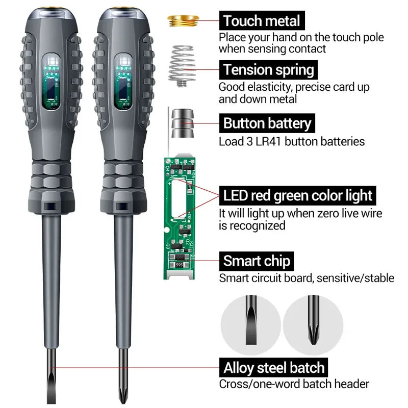 Electrician Screwdriver 12-220V Voltage Tester Pen – AC/DC Induction Insulated Hand Tools