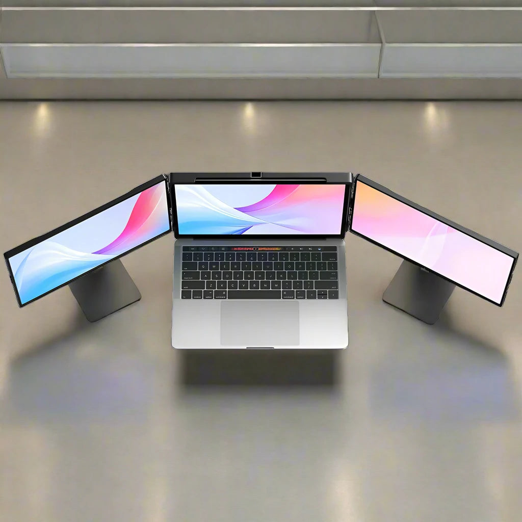 Portable Triple-Screen 14" Monitor – Full HD IPS 1080P Laptop Display Extender for 13"-16.5" Laptops - The Prime Shop