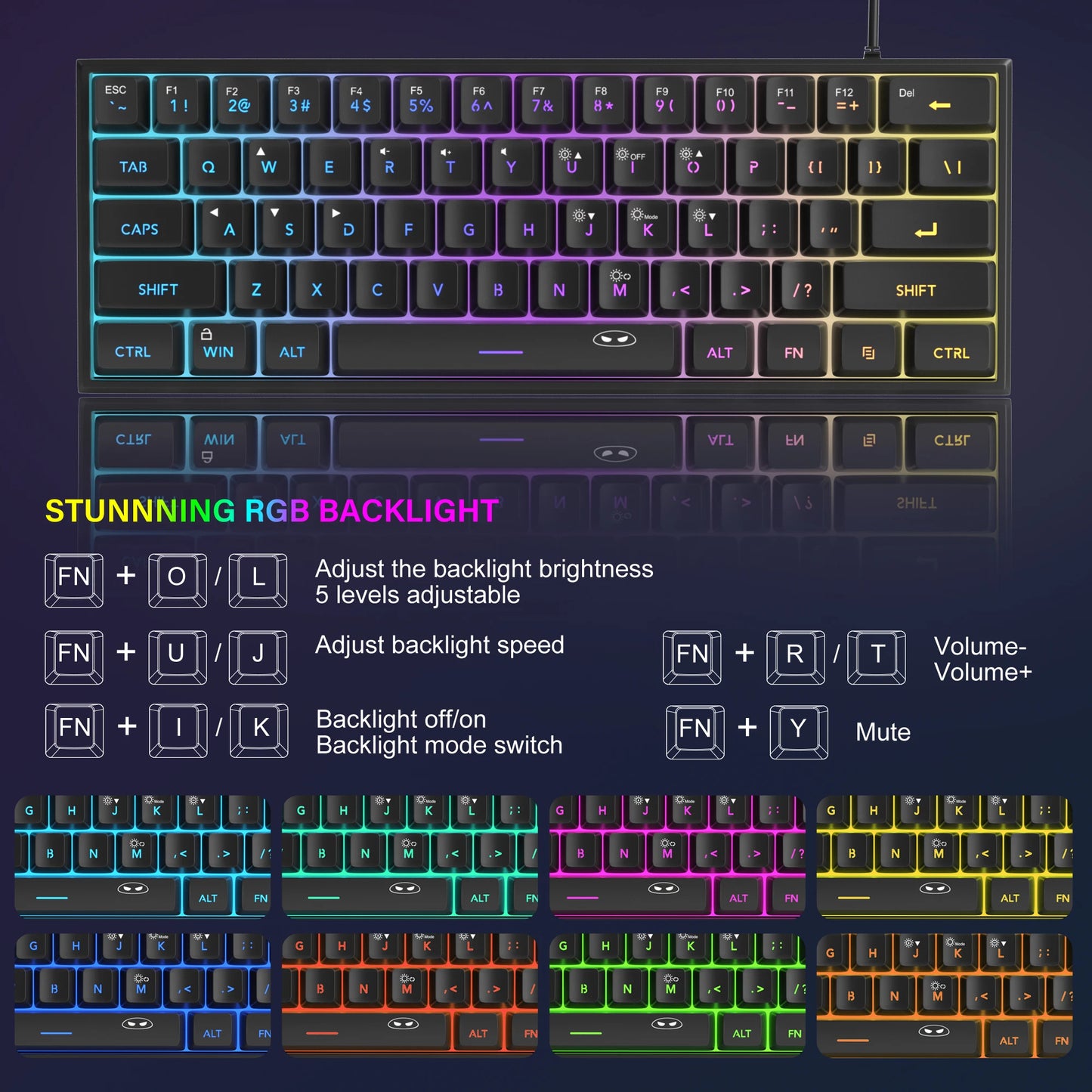 Mini Gaming Keyboard – RGB Backlit, 61-Key Compact, Waterproof & Ergonomic TS91 Design