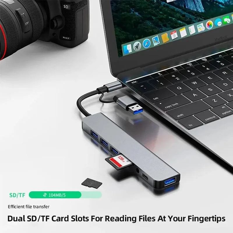 USB C Hub 8-in-1 Splitter with USB Ports, SD/TF Reader, Audio Output
