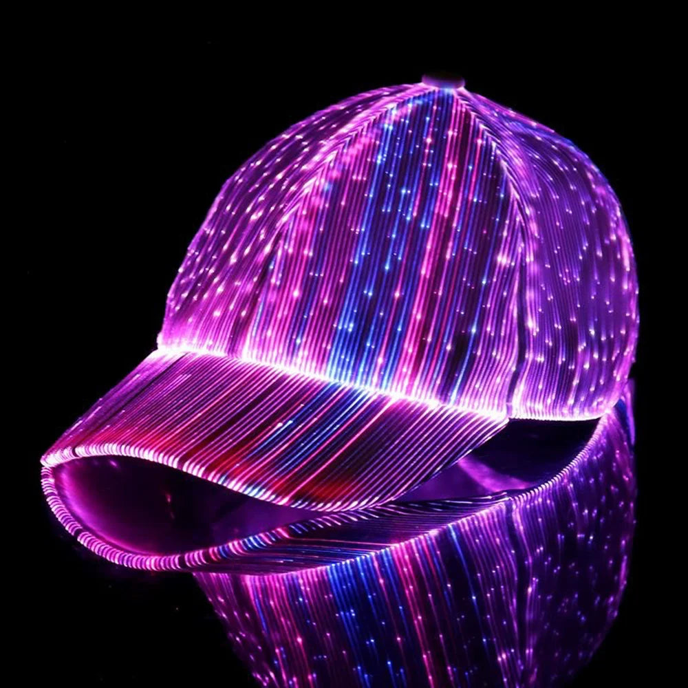 LED Fiber Optic Hat – 7-Color Glowing Cap with USB Charging for Parties & Events