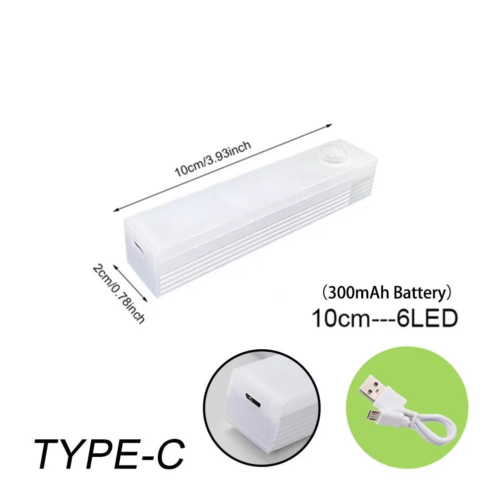 Motion Sensor Wireless LED Night Light, Type-C Rechargeable Cabinet Lamp for Kitchen & Stairs