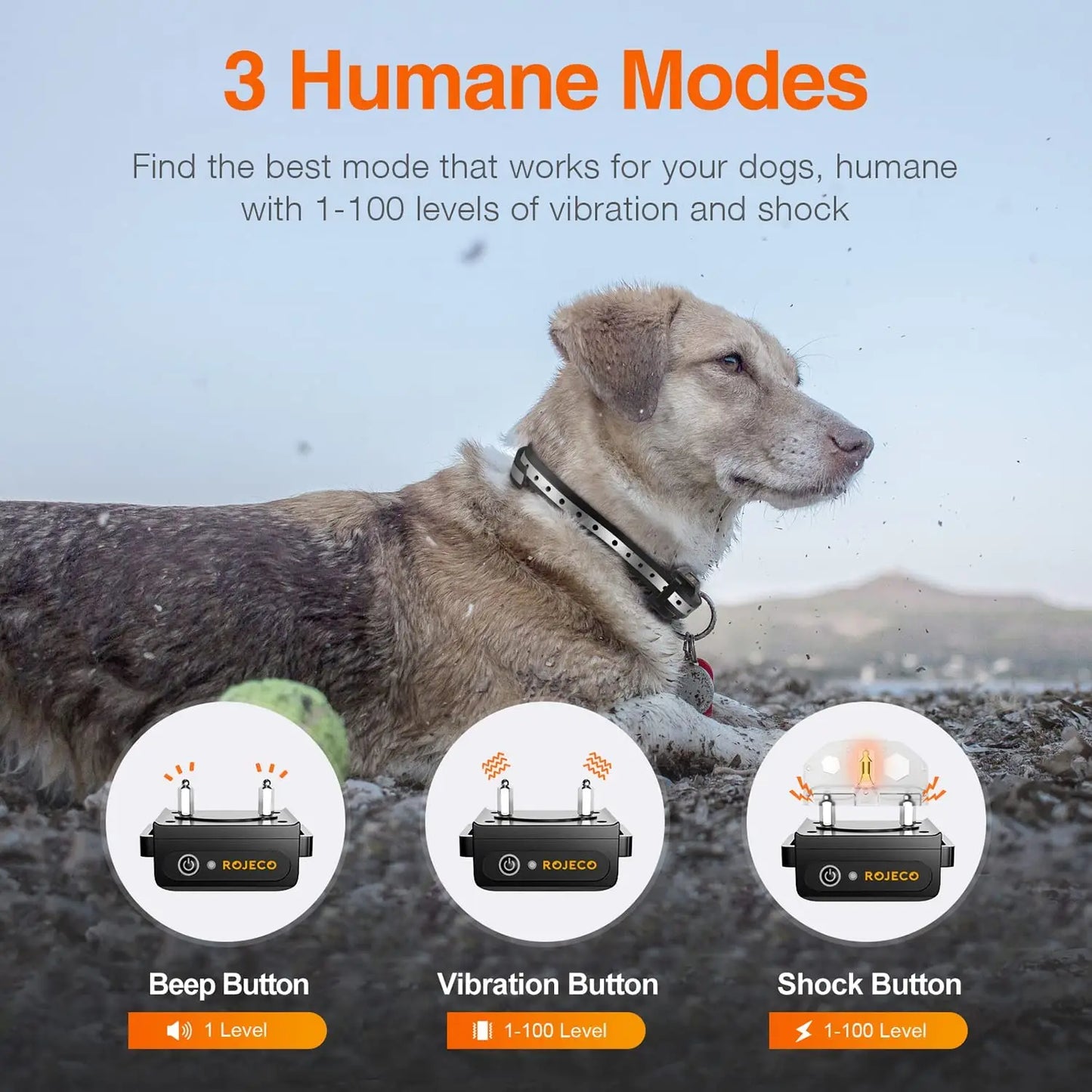 ROJECO 1000m Electric Dog Training Collar Remote Control Training Collar For Pet Rechargeable Dog Bark Control Stop Shock Collar - The Prime Shop