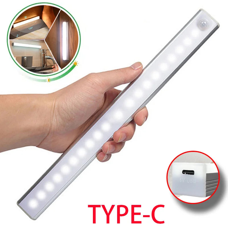 Motion Sensor Wireless LED Night Light, Type-C Rechargeable Cabinet Lamp for Kitchen & Stairs