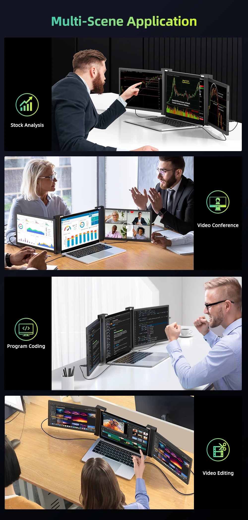 Portable Triple-Screen 14" Monitor – Full HD IPS 1080P Laptop Display Extender for 13"-16.5" Laptops - The Prime Shop
