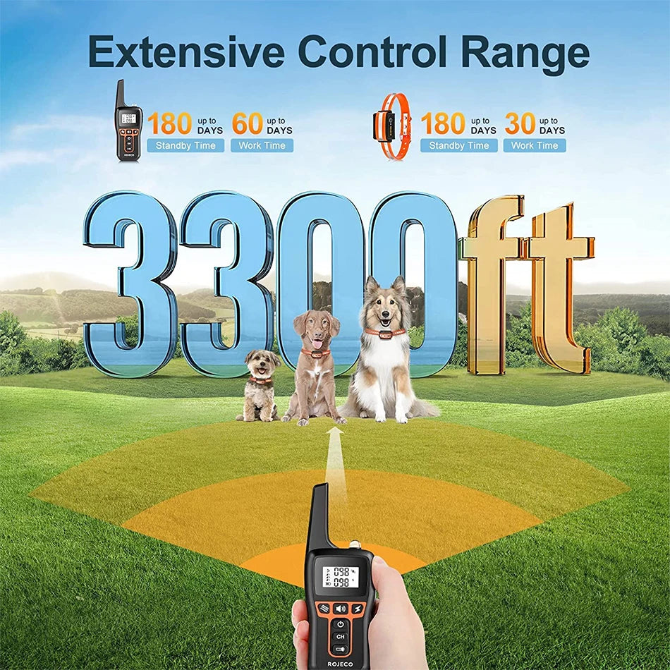 ROJECO 1000m Electric Dog Training Collar Remote Control Training Collar For Pet Rechargeable Dog Bark Control Stop Shock Collar - The Prime Shop