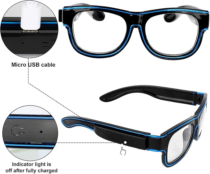 USB Rechargeable LED Glasses – Wireless Luminous Party Props for Halloween, Christmas & Night Events