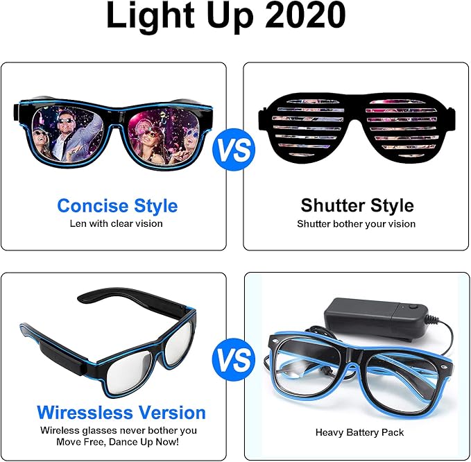 USB Rechargeable LED Glasses – Wireless Luminous Party Props for Halloween, Christmas & Night Events