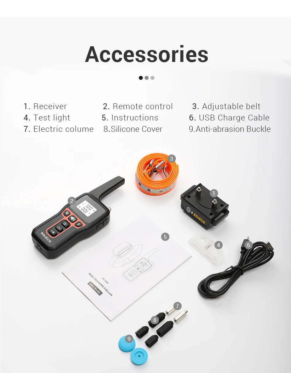 ROJECO 1000m Electric Dog Training Collar Remote Control Training Collar For Pet Rechargeable Dog Bark Control Stop Shock Collar - The Prime Shop