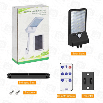 QLTEG 48 LED 800 LM Outdoor Solar Power Street Wall Lamp PIR Motion Sensor Garden Security Waterproof remote control solar light - The Prime Shop