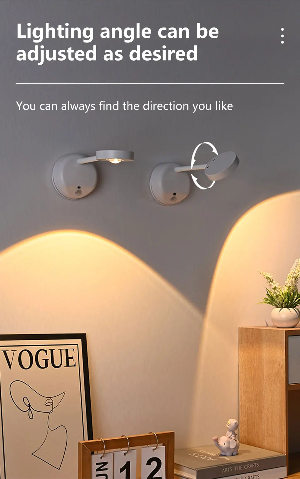 Rechargeable Induction Wall Spotlight – Adjustable Brightness, Three Colors, Punch-Free - The Prime Shop