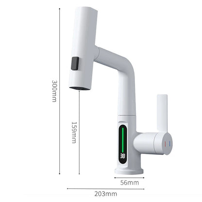 Waterfall Basin Faucet Pull-Out Kitchen & Bathroom Faucet Rainfall Temperature Digital Display No Battery SUS604 Stainless Steel - The Prime Shop