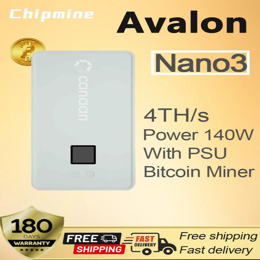 Avalon Miner BTC Bitcoin Nano 3, 140W 4Th/s, Ultra-Low Power Solo Mining Box