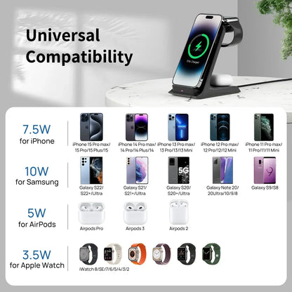 Wireless Charger 3 in 1 Stand Fast Charging Station Dock For Apple iPhone iWatch Airpods