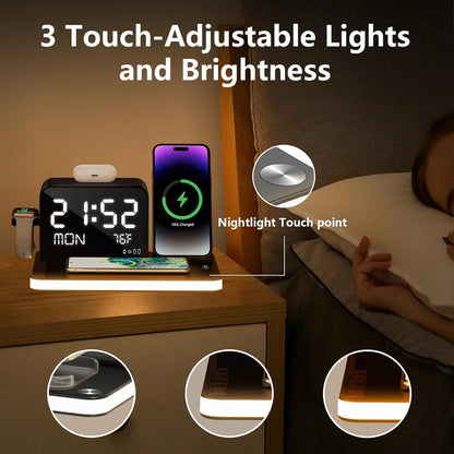 7-in-1 Dual iPhone Wireless Charging Station – Fast Charger with Clock & Night Light