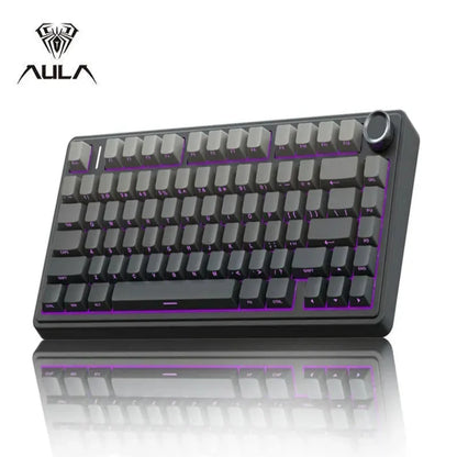 Aula F75-Gradient Black keyboard with features listed on a white background