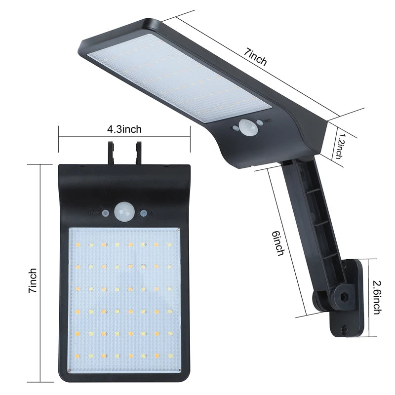 QLTEG 48 LED 800 LM Outdoor Solar Power Street Wall Lamp PIR Motion Sensor Garden Security Waterproof remote control solar light - The Prime Shop