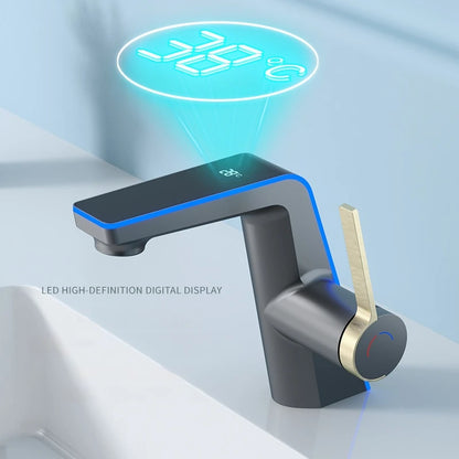 High-End Temperature Display Basin Faucet – LED Light, Dual-Mode Sprayer, Hot and Cold Water Sink Mixer for Bathroom - The Prime Shop