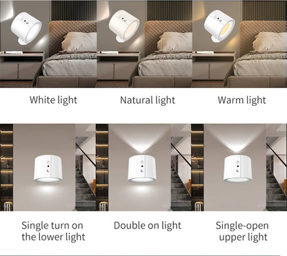 LED Wall Sconce – Touch Control, Double Head, Rotatable, Wireless Night Light for Bedrooms - The Prime Shop