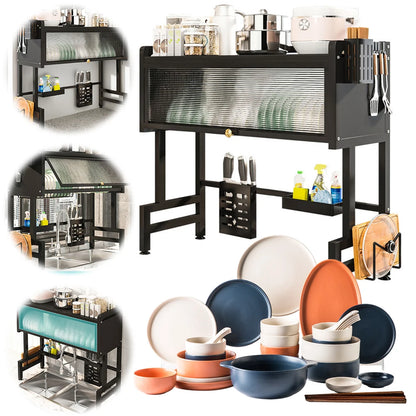 3-Tier Over-the-Sink Dish Rack – Steel Kitchen Organizer with Cover & Drain Shelf System
