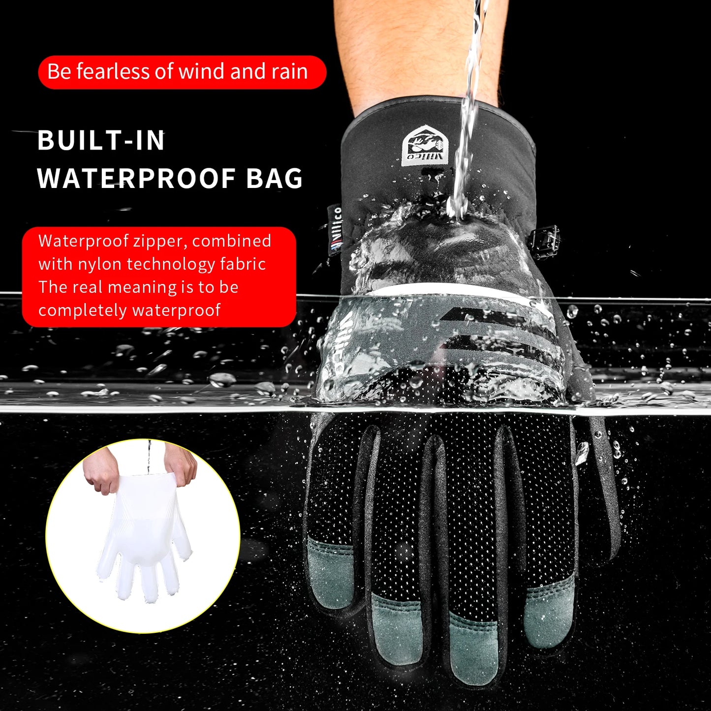 Black Winter Waterproof Cycling Gloves – Touch Screen, Fleece for Sports and Skiing - The Prime Shop