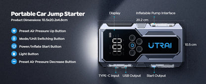 Battery Booster Jump Starter – Supports Up to 8L Diesel, Power Bank & Tire Inflator - The Prime Shop