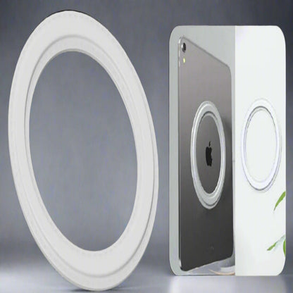 Two circular silicone rings with measurements and an Apple device in the background.