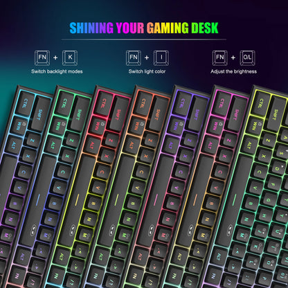 Mini Gaming Keyboard – RGB Backlit, 61-Key Compact, Waterproof & Ergonomic TS91 Design