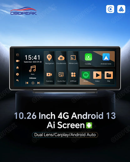 4G Dual Lens 10.26" Dash Cam – Android 13, GPS, CarPlay - The Prime Shop