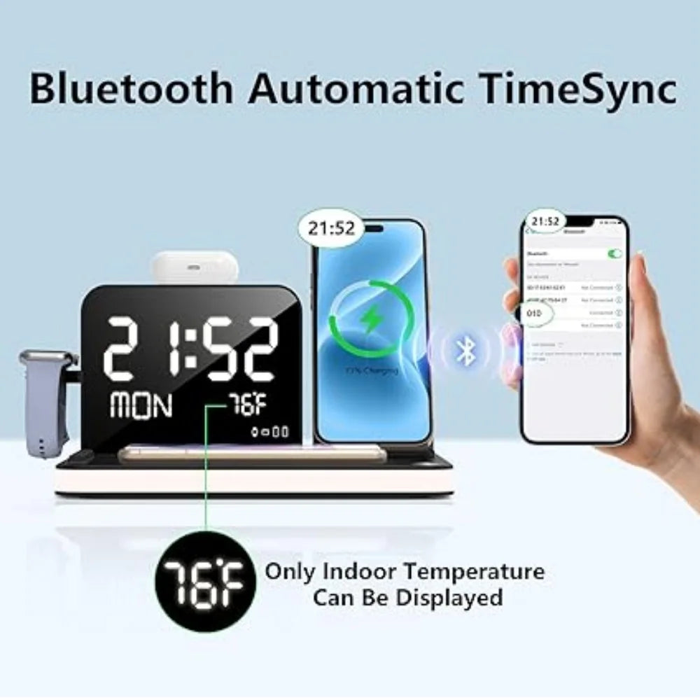 7-in-1 Dual iPhone Wireless Charging Station – Fast Charger with Clock & Night Light