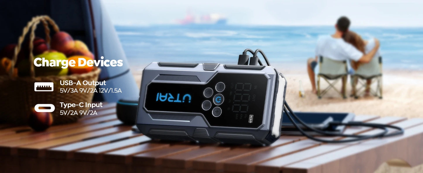 Battery Booster Jump Starter – Supports Up to 8L Diesel, Power Bank & Tire Inflator - The Prime Shop
