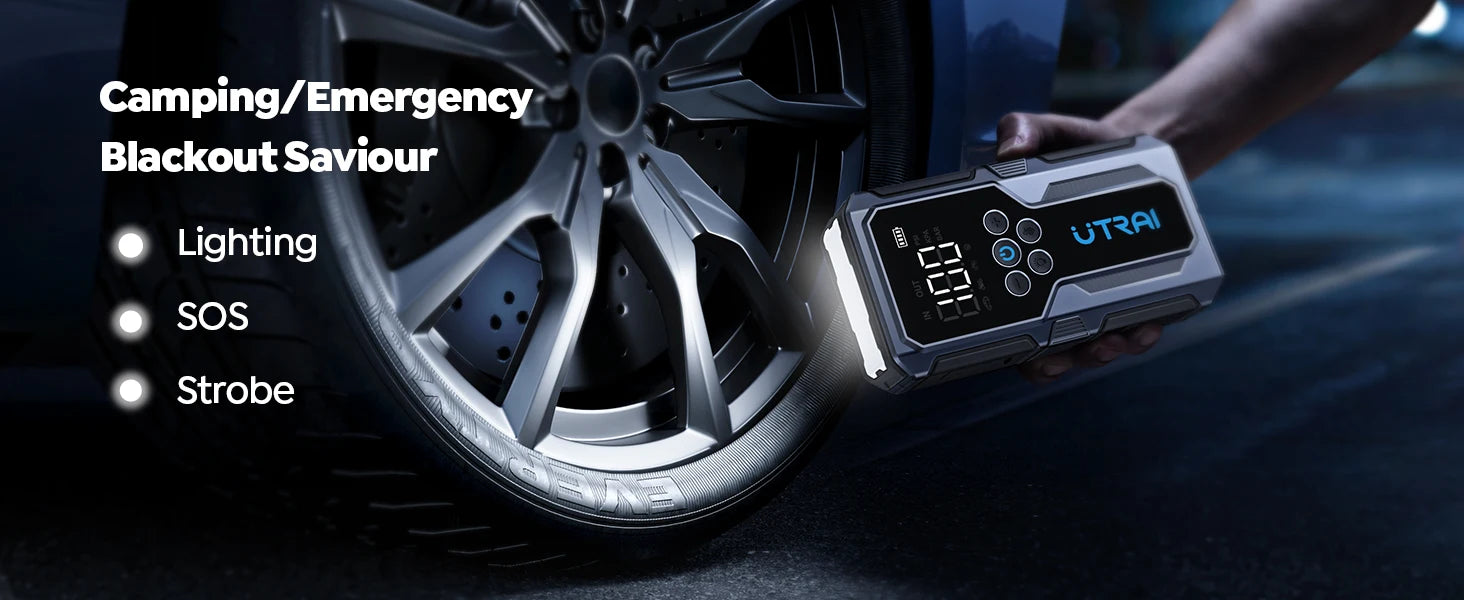 Battery Booster Jump Starter – Supports Up to 8L Diesel, Power Bank & Tire Inflator - The Prime Shop