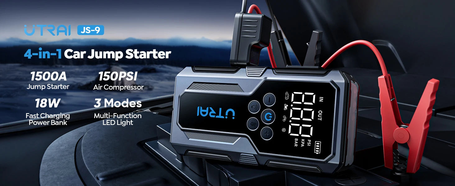 Battery Booster Jump Starter – Supports Up to 8L Diesel, Power Bank & Tire Inflator - The Prime Shop
