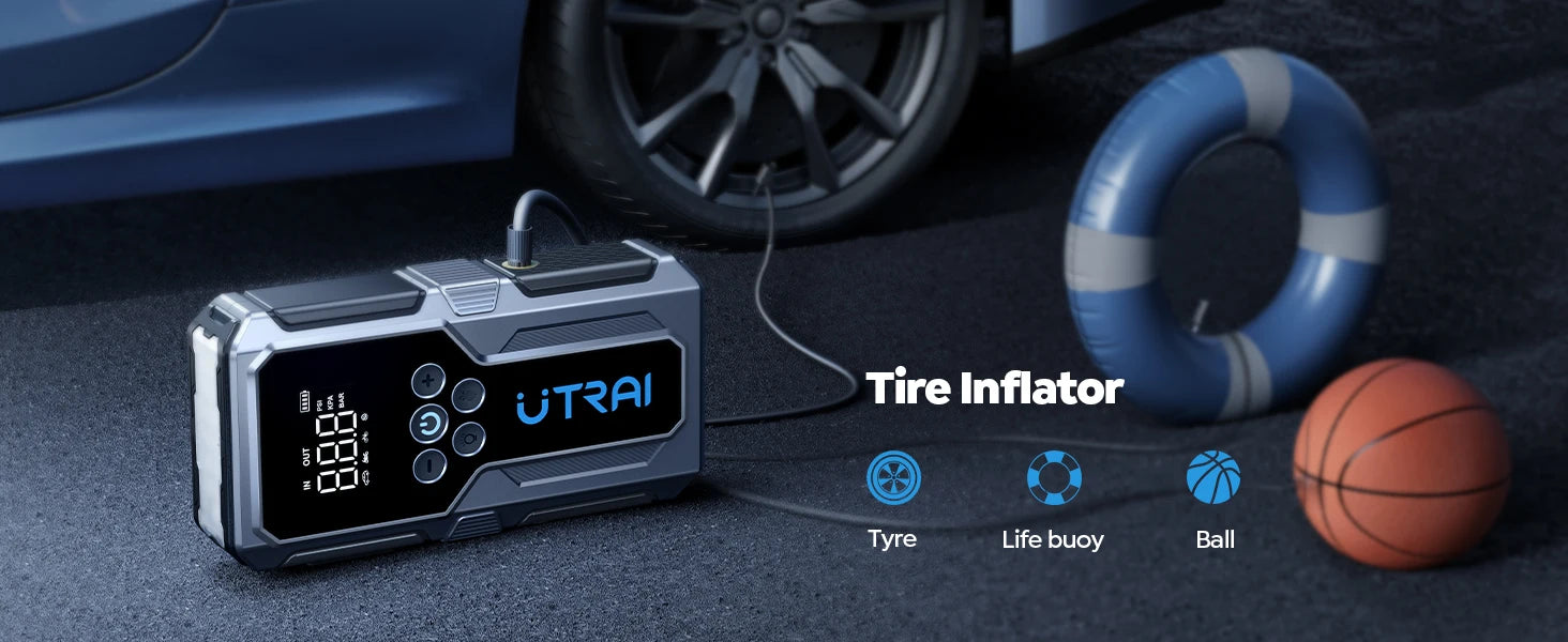 Battery Booster Jump Starter – Supports Up to 8L Diesel, Power Bank & Tire Inflator - The Prime Shop