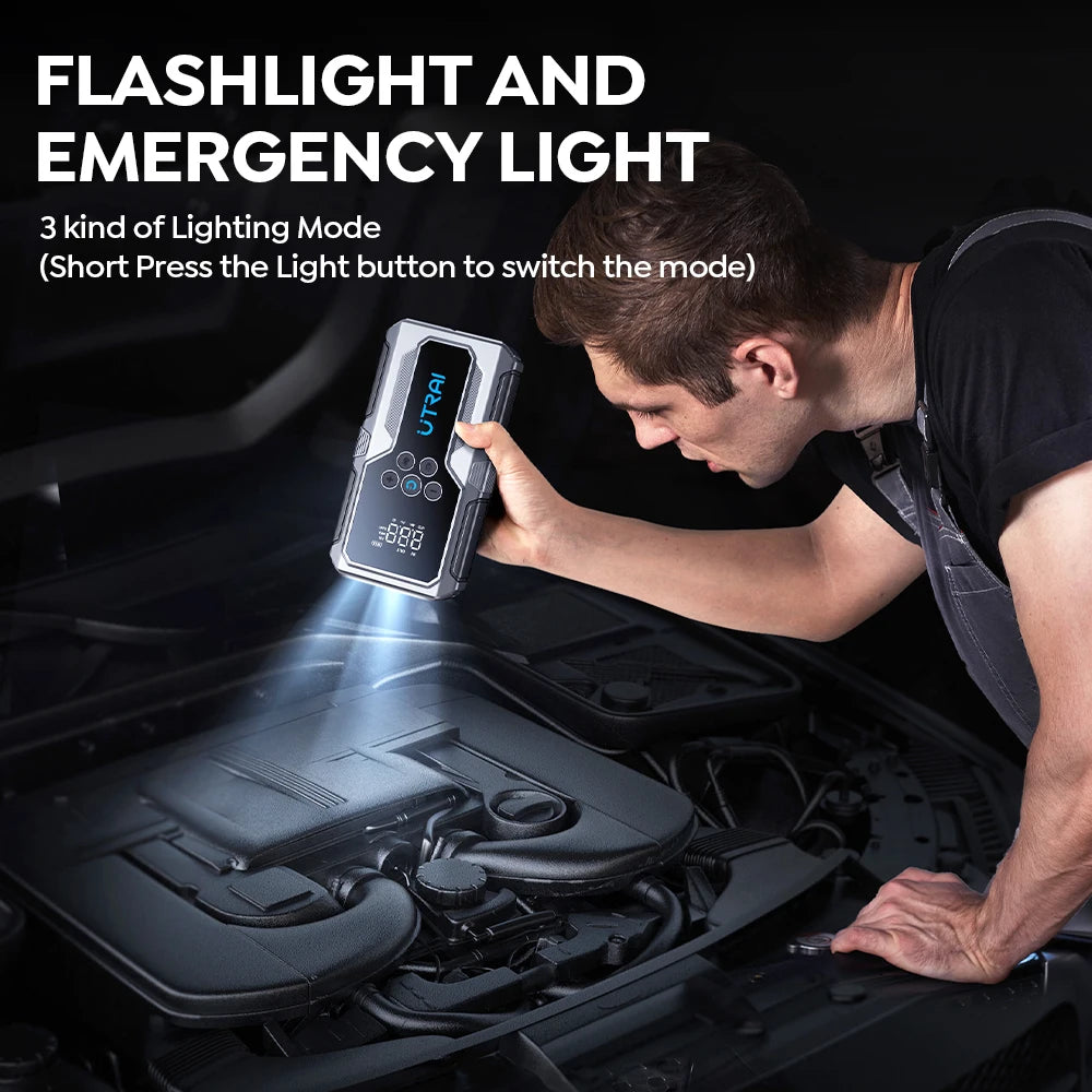 Battery Booster Jump Starter – Supports Up to 8L Diesel, Power Bank & Tire Inflator - The Prime Shop