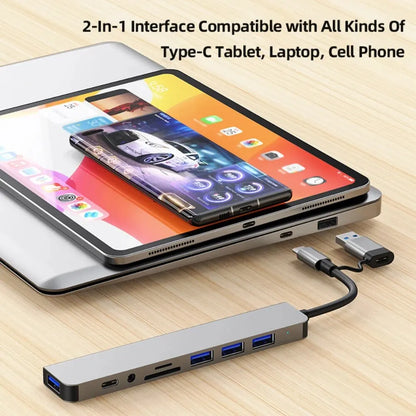 USB C Hub 8-in-1 Splitter with USB Ports, SD/TF Reader, Audio Output