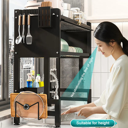 3-Tier Over-the-Sink Dish Rack – Steel Kitchen Organizer with Cover & Drain Shelf System