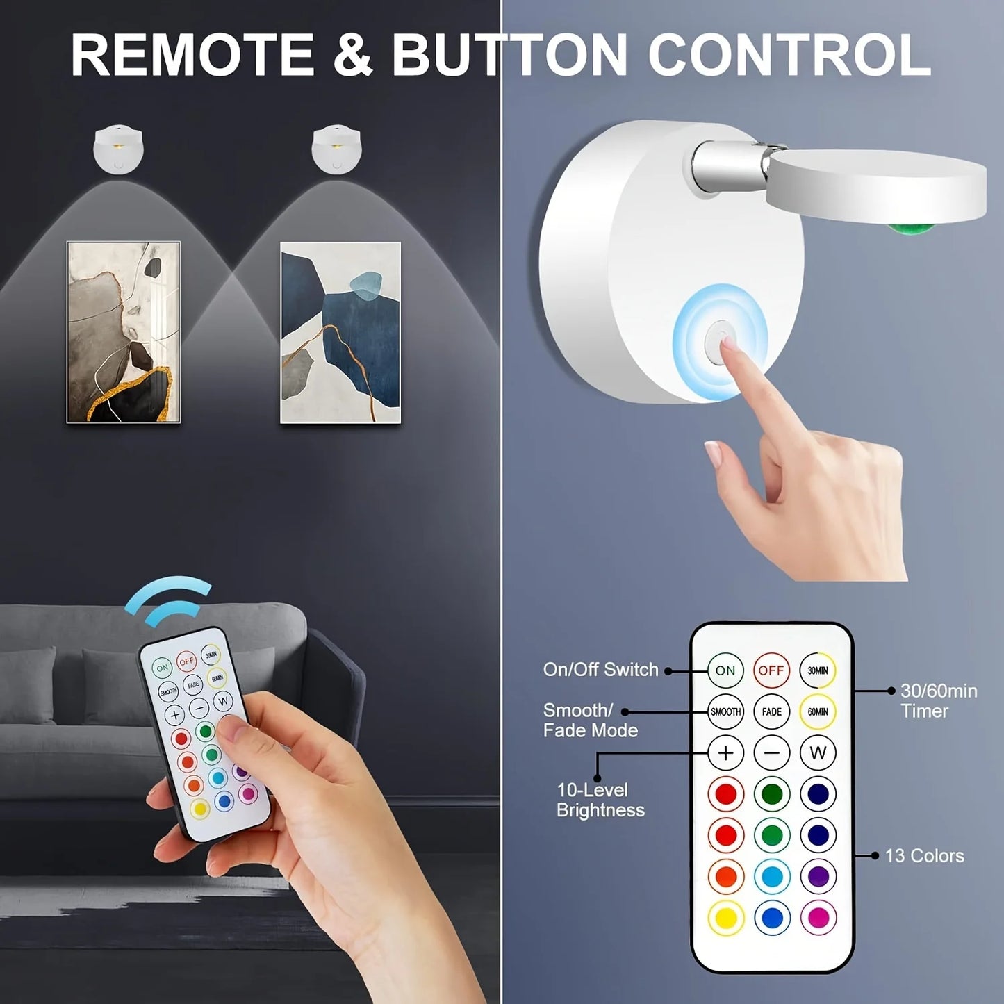 Cordless RGB Cat's Eye LED Wall Lamp – Dimmable Remote Control Night Light for Staircase - The Prime Shop